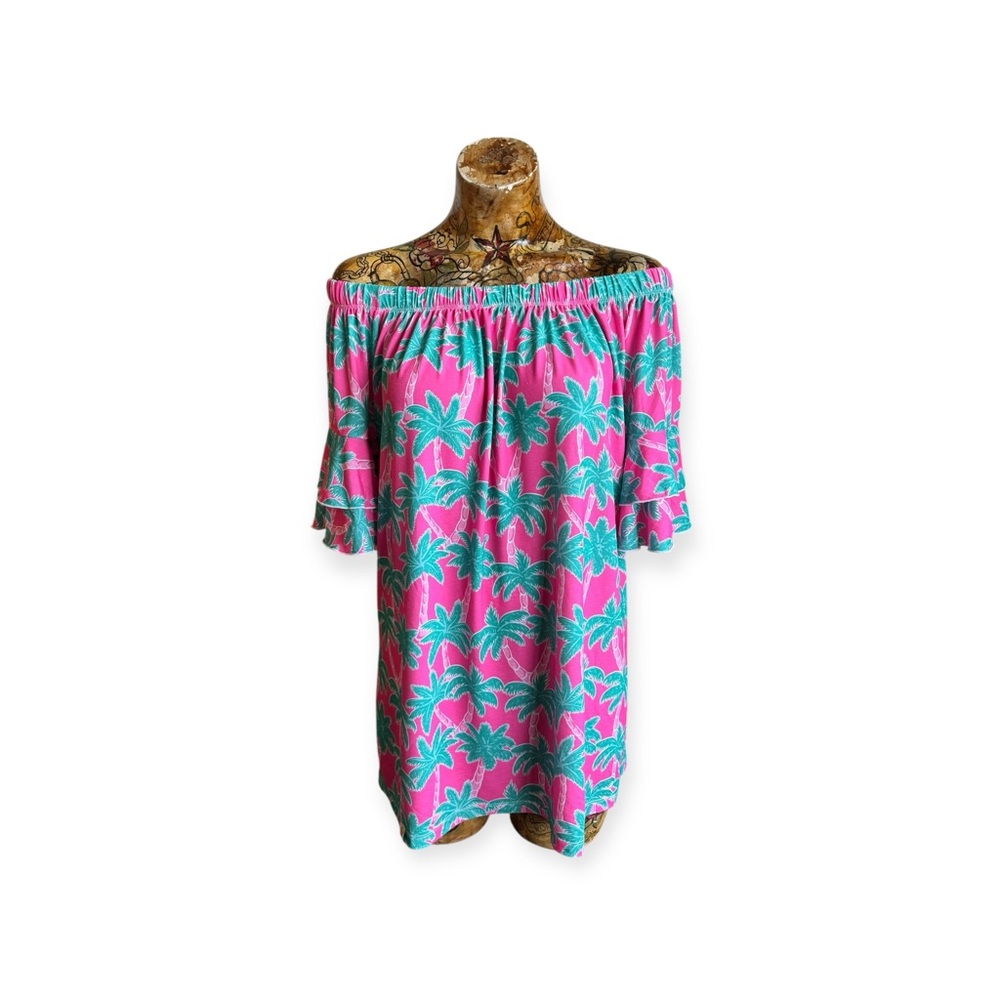 Simply Southern off shoulder tunic top dress off shoulder palm tree pink
